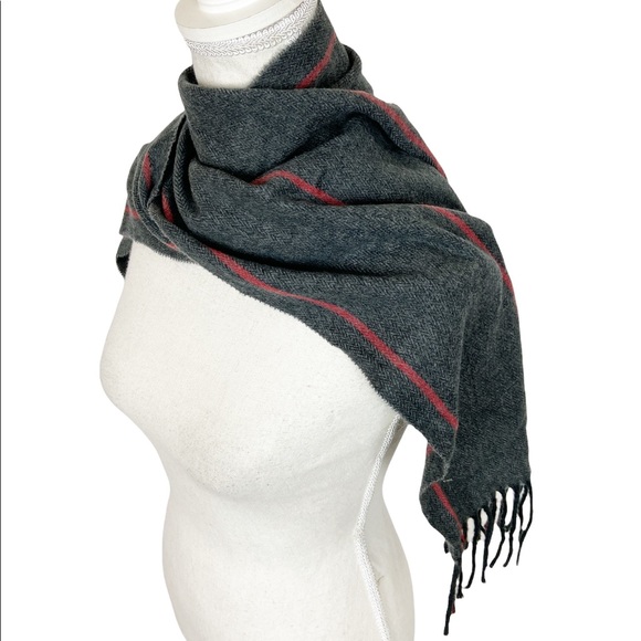 Geoffrey Beene Plaid Scarf Made in Italy in Charcoal Gray and Red Unisex NWT - Picture 3 of 6